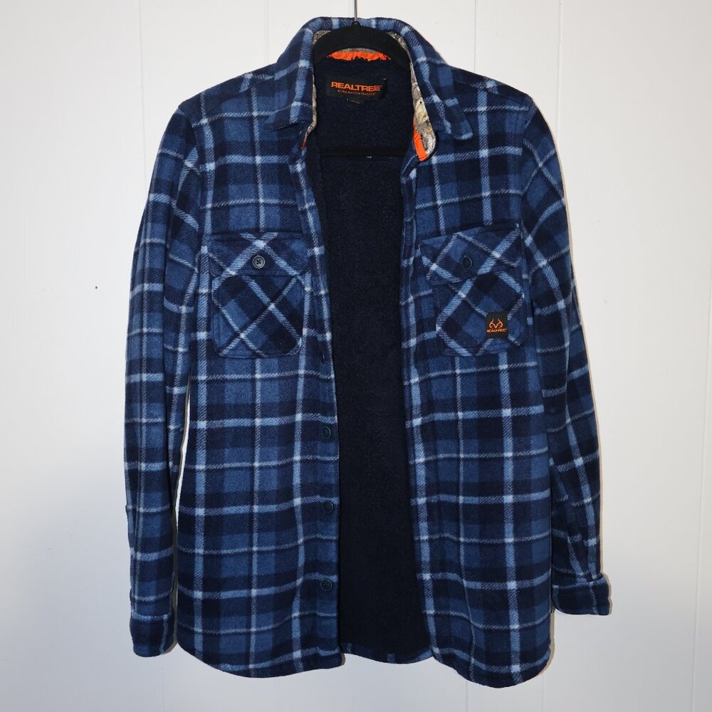 Realtree Sherpa Lined Plaid Shirt Jacket Blue (Men’s S)